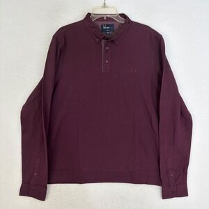 Fred Perry Long Sleeve Polo Men XL Mahogany New M1363 Slim Fit Gingham Trim $149